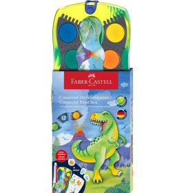 Faber-Castell Malkasten für Kinder mit Dinosaurier-Motiv und bunten Farben in einer Kunststoffbox.