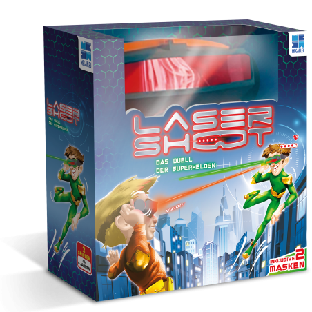 Box von Laser Shoot: Das Duell der Superhelden mit zwei Superhelden und zwei enthaltenen Masken.