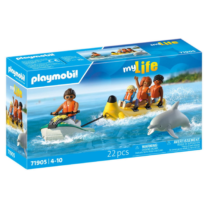 Playmobil my Life Spielset mit Figuren auf Bananenboot und Delfin im Wasser, 22 Teile. Playmobil my Life Spielset mit Figuren auf Bananenboot und Delfin im Wasser, 22 Teile.