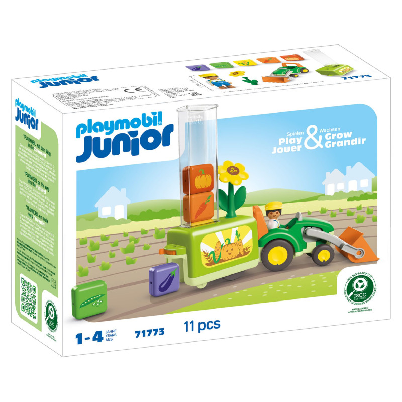 Playmobil Junior Set: Bauer mit grünem Traktor und Gemüse-Bausteinen, geeignet für Kinder von 1-4 Jahren. Playmobil Junior Set: Bauer mit grünem Traktor und Gemüse-Bausteinen, geeignet für Kinder von 1-4 Jahren.