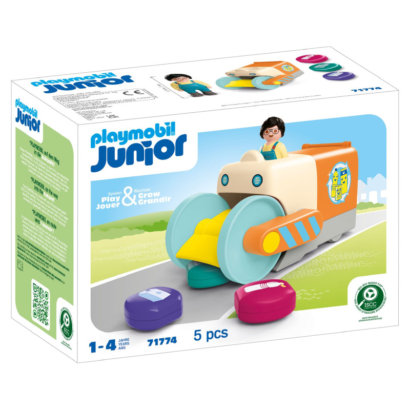 Playmobil Junior Set mit Straßenkehrmaschine und Figur, für Kinder von 1-4 Jahren, enthält 5 Teile.