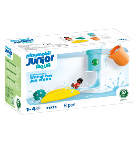 Playmobil Junior Aqua Set mit bunten Teilen und wasserbezogenen Illustrationen auf der Verpackung.