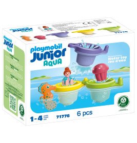 Playmobil Junior Aqua, Wasserspielzeug für 1-4-Jährige, mit Booten, Seepferdchen und Kinderfigur auf der Verpackung.