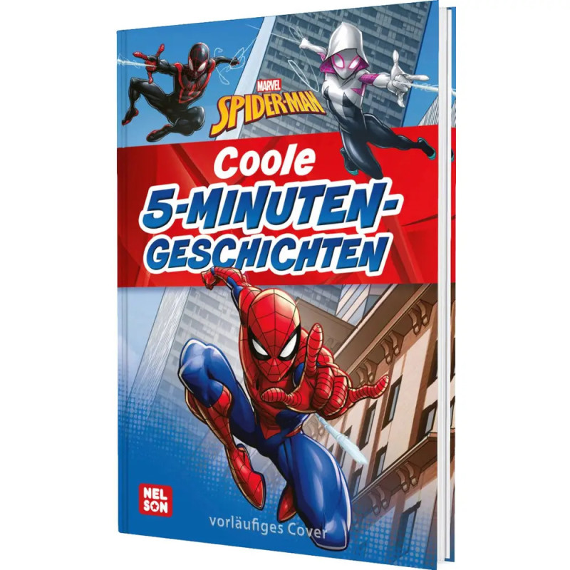 Deutsches Spider-Man-Buchcover mit drei Spider-Men und dem Titel Coole 5-Minuten-Geschichten.