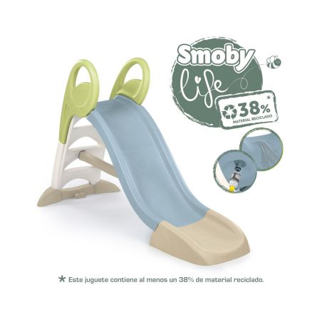 Kinderrutsche mit grünen Griffen, blauer Rutschbahn, beigem Sockel, 38% recycelt, Smoby Life.