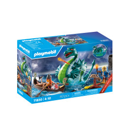 Playmobil-Set mit Meeresungeheuer, Boot und zwei Figuren in einer abenteuerlichen Ozeanszene auf der Verpackung.