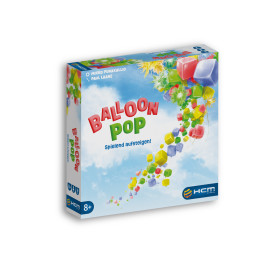 Balloon Pop Brettspiel mit bunten Ballons und Wolken, empfohlen ab 8 Jahren.