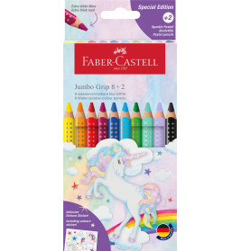 Faber-Castell Buntstifte in Schachtel mit Einhorn-Illustration und Regenbogenfarben auf der Vorderseite.