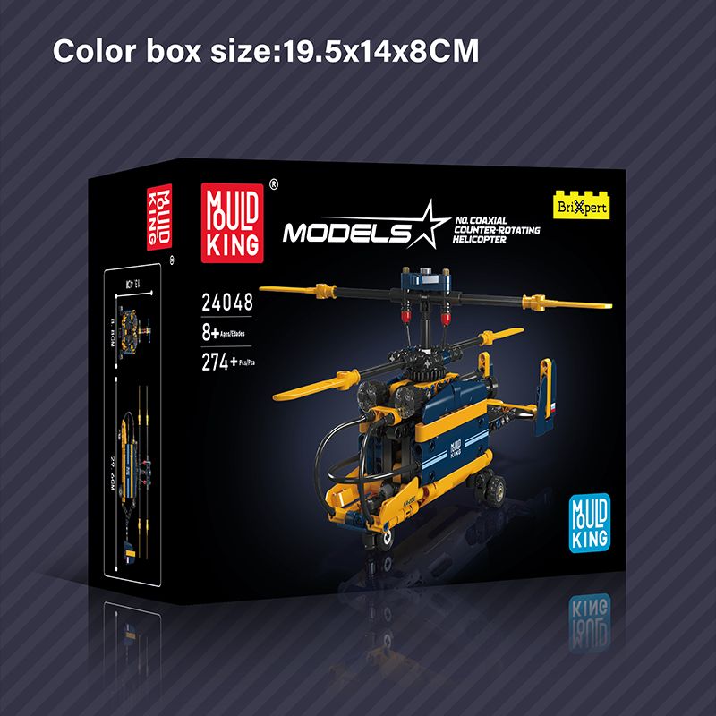 Mould King Hubschrauber-Bauset, 274 Teile, geeignet ab 8 Jahren, Kartongröße: 19,5x14x8 cm.