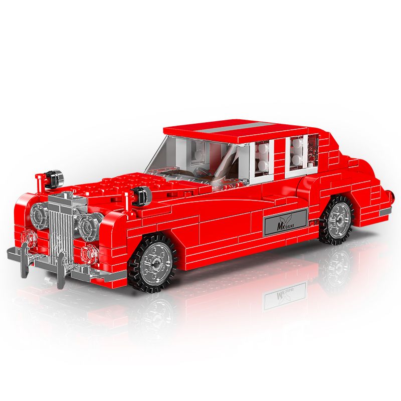 Rotes Oldtimer-Modell aus LEGO-Steinen mit Chromdetails und klaren Fenstern. Rotes Oldtimer-Modell aus LEGO-Steinen mit Chromdetails und klaren Fenstern.