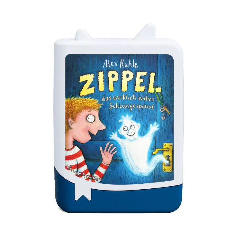 Ein Comicjunge spricht mit einem lachenden Geist auf dem deutschen Buchcover von Zippel.