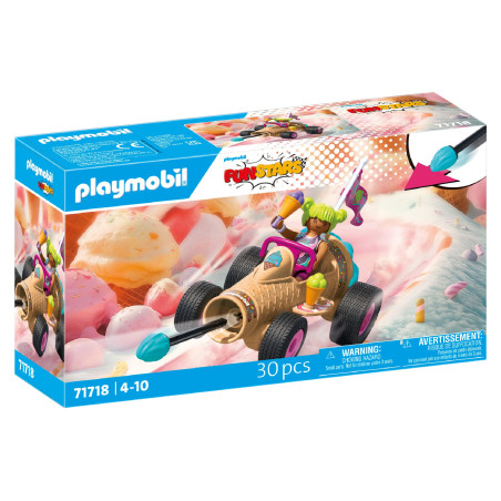 Playmobil FunStars Eiscreme-Rennauto-Set, 30-teilig, für Kinder von 4 bis 10 Jahren.