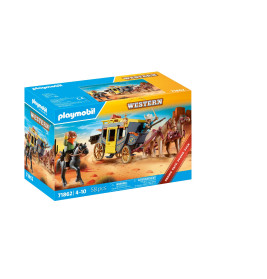 Playmobil Western-Kutschen-Set mit Figuren, Pferden und Wüstenkulisse, 58 Teile, für Kinder von 4-10 Jahren.