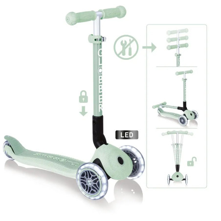 GLOBBER JUNIOR FOLDABLE LIGHTS ECO pistazie, mit Leuchtrollen