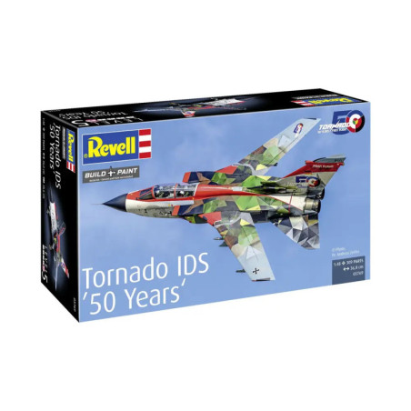 Revell Tornado IDS 50 Jahre Modellbausatz mit bunter Kampfjet-Illustration auf dem Deckel.