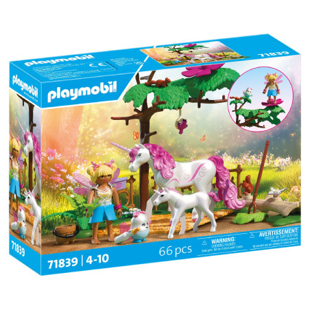 Playmobil-Feenland-Set mit Feen, Einhörnern und Waldszene, geeignet für Kinder von 4 bis 10 Jahren.