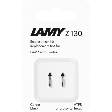 Lamy Z130 Ersatzspitzen für Lamy Safari Note+, zwei schwarze Spitzen in transparenter Verpackung.