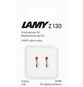Lamy Z130 Ersatzspitzen für Safari note+, zwei rot gekennzeichnete Spitzen in Verpackung für glänzende Oberflächen.