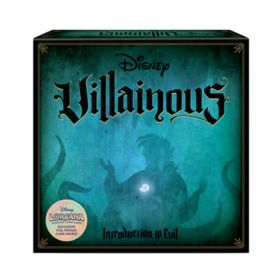 Disney Villainous: Brettspielbox Introduction to Evil mit Ursula-Silhouette auf türkisfarbenem Hintergrund.