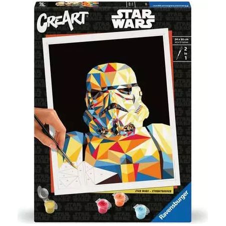 Star Wars Malen-nach-Zahlen-Set mit farbenfrohem, geometrischem Stormtrooper-Motiv auf der Vorderseite.