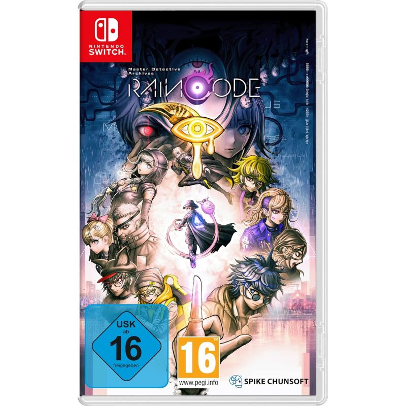 Nintendo Switch-Cover von Rain Code mit mehreren Anime-Charakteren, USK 16- und PEGI 16-Altersfreigabe.