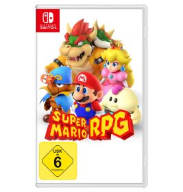 Nintendo Switch-Cover von Super Mario RPG mit Mario, Bowser, Peach und weiteren Charakteren.