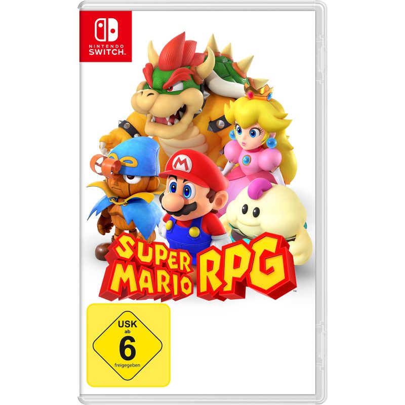 Nintendo Switch-Cover von Super Mario RPG mit Mario, Bowser, Peach und weiteren Charakteren. Nintendo Switch-Cover von Super Mario RPG mit Mario, Bowser, Peach und weiteren Charakteren.