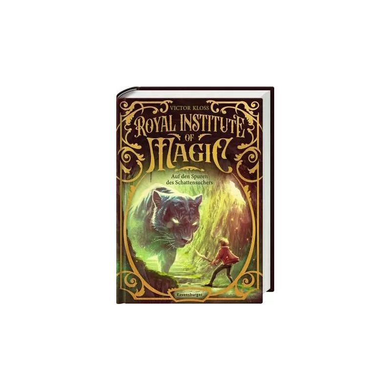 Buchcover: Ein Junge steht im Zauberwald einem großen schwarzen Panther gegenüber. Königliches Institut für Magie.