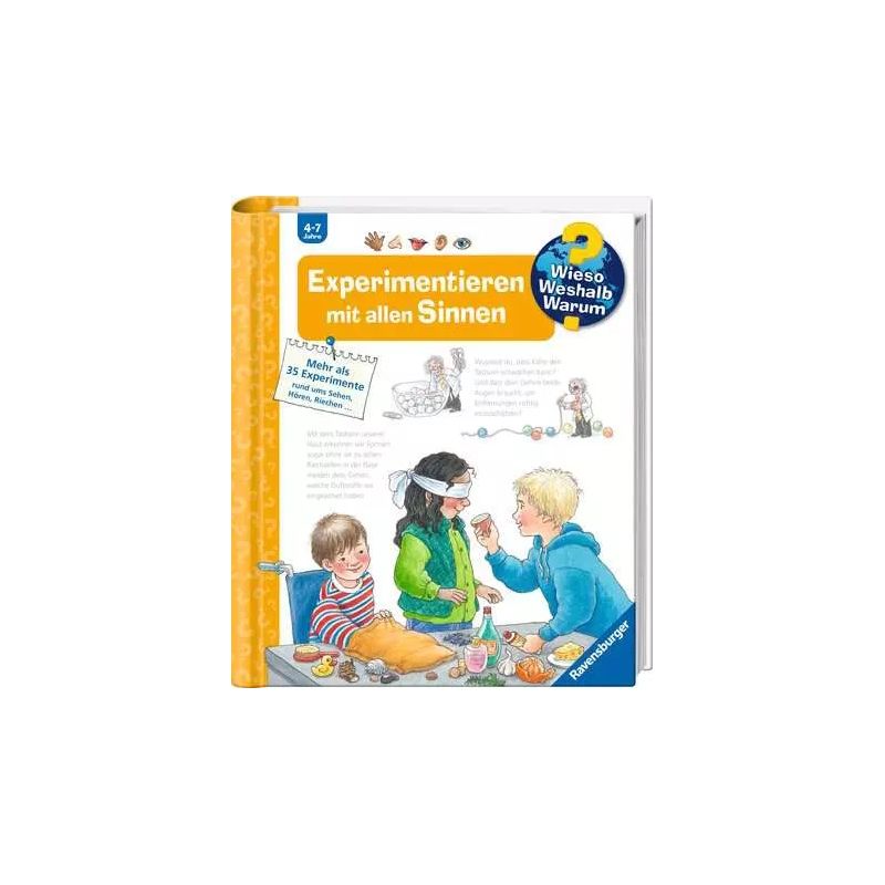 Kinder führen sensorische Experimente auf dem Buchcover Experimentieren mit allen Sinnen durch. Kinder führen sensorische Experimente auf dem Buchcover Experimentieren mit allen Sinnen durch.