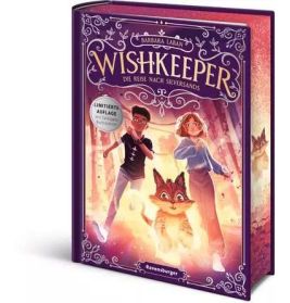 Auf dem lila Buch Wishkeeper sind zwei Kinder und ein Fuchs unter magischen Lichtern auf dem Cover zu sehen.