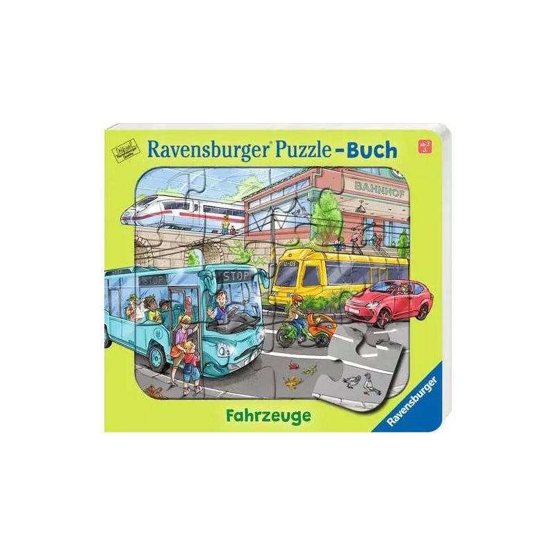 Cover eines Kinder-Rätselbuchs mit Fahrzeugen, Bahnhof, Bus, Ambulanz und spielenden Kindern. Cover eines Kinder-Rätselbuchs mit Fahrzeugen, Bahnhof, Bus, Ambulanz und spielenden Kindern.