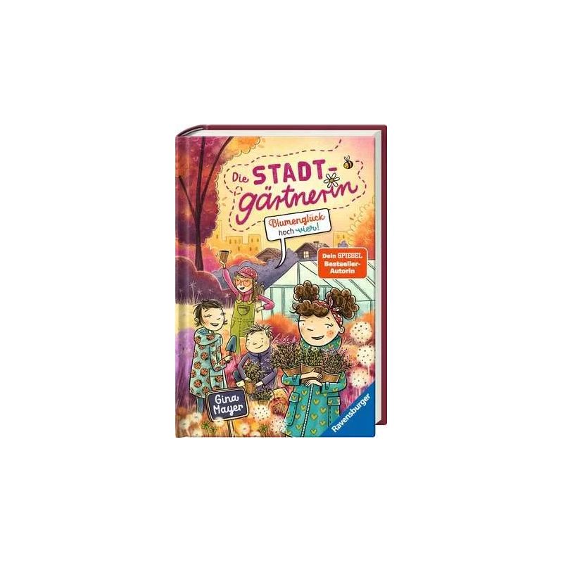 Farbiges Buchcover von Die Stadtgärtnerin mit gezeichneten Frauen, Blumen und einer Szene im Stadtpark. Farbiges Buchcover von Die Stadtgärtnerin mit gezeichneten Frauen, Blumen und einer Szene im Stadtpark.