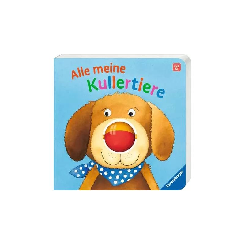Kinderbuchcover mit gezeichnetem Hund und dem Titel "Alle meine Kullertiere" auf blauem Hintergrund.
