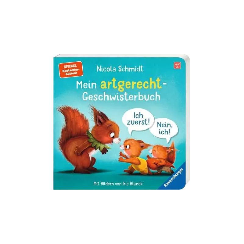 Cover von Mein artgerechtes-Geschwisterbuch mit einem Eichhörnchen und zwei streitenden Babys.