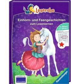 Lila Kinderbuch mit einem Mädchen, das auf dem Cover ein weißes Einhorn umarmt.