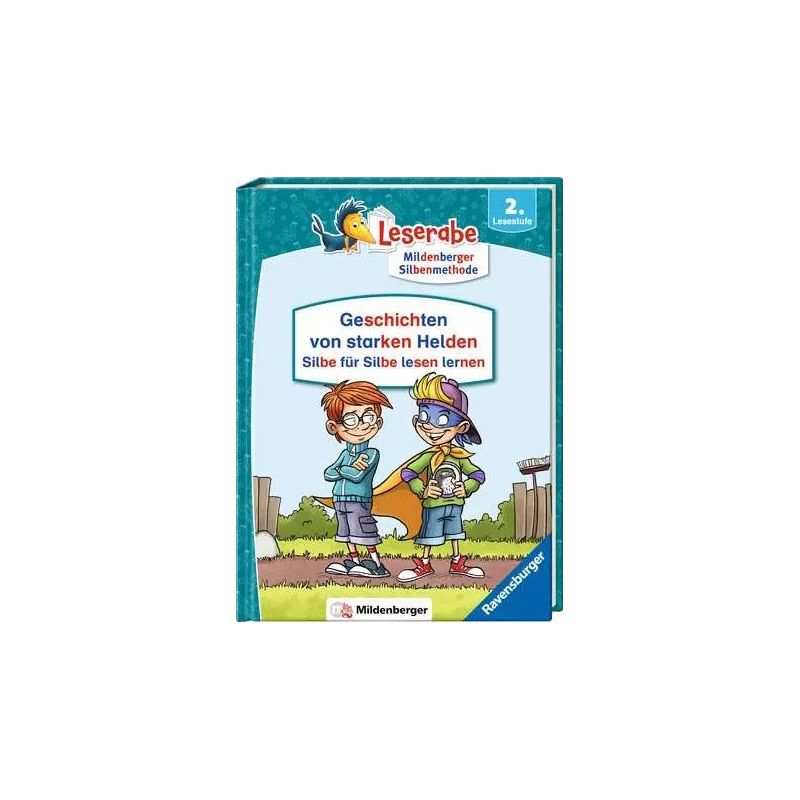 Kinderbuchcover mit zwei stehenden Kindern, Titel: Geschichten von starken Helden (auf Deutsch).