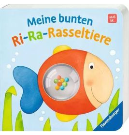 Farbenfrohes Ravensburger Babybuch "Meine bunten Ri-Ra-Rasseltiere" - sensorisches Spielzeug zum Entdecken.