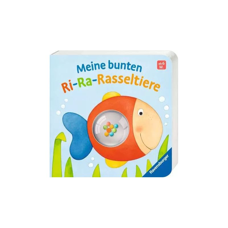 Farbenfrohes Ravensburger Babybuch "Meine bunten Ri-Ra-Rasseltiere" - sensorisches Spielzeug zum Entdecken.
