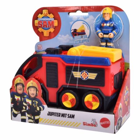 Fireman Sam Spielset mit rotem Feuerwehrauto und Sam-Figur in markentypischer Verpackung.
