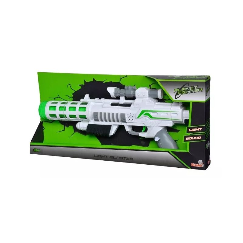 Spielzeug-Lichtblaster in grün-schwarzer Planet Fighter-Box, mit Sound- und Lichteffekten. Spielzeug-Lichtblaster in grün-schwarzer Planet Fighter-Box, mit Sound- und Lichteffekten.