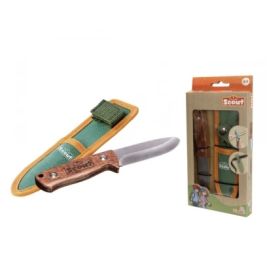 Outdoor-Messer für Kinder mit Scheide und Verpackung in Grün-Orange.