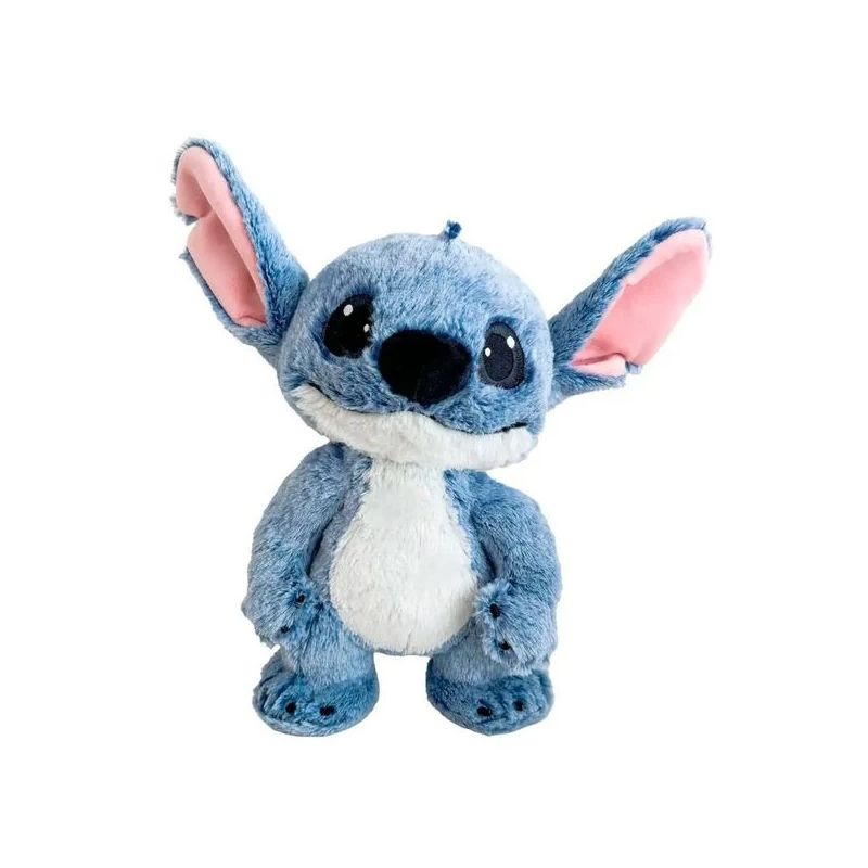 Blau-weißes Plüschtier mit großen Ohren und schwarzen Augen, erinnert an Stitch aus Lilo & Stitch.