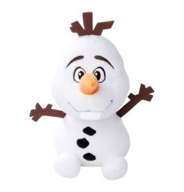 Plüschfigur von Olaf, dem weißen Schneemann mit Karottennase und Zweigen aus dem Film Die Eiskönigin.