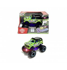 Spielzeug-Monstertruck in Grün und Lila neben der Verpackung mit der Aufschrift Wild Braker.