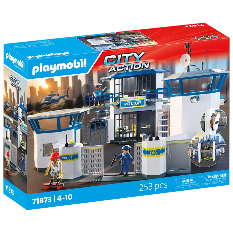 Playmobil City Action Polizeistation-Set mit 253 Teilen für Kinder von 4-10 Jahren, inkl. Figuren und Gebäude. Figuren und Gebäu