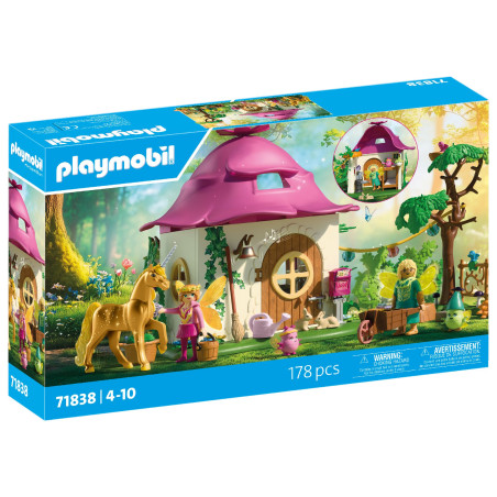 Playmobil Feenhaus-Set mit rosa Dach, Fee, Pferd und Waldszene, 178 Teile.