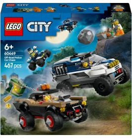 LEGO City Set 60449: Offroad-Polizei-Verfolgungsjagd mit Fahrzeugen, Minifiguren und 467 Teilen auf der Box.