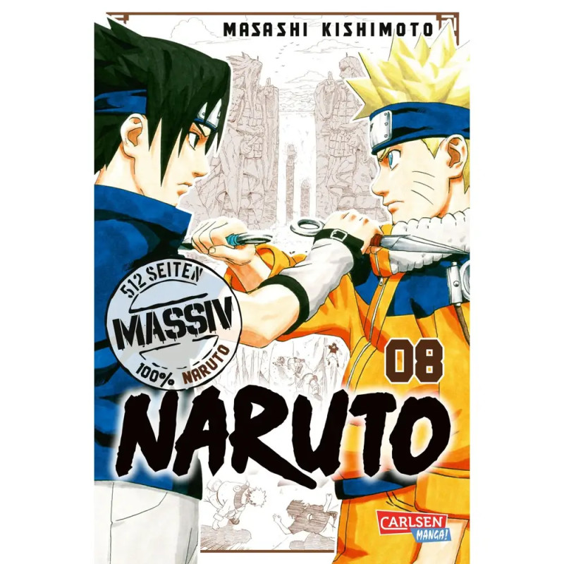 Cover von Naruto Manga Band 8 mit Sasuke und Naruto, die sich mit Kunais gegenüberstehen.