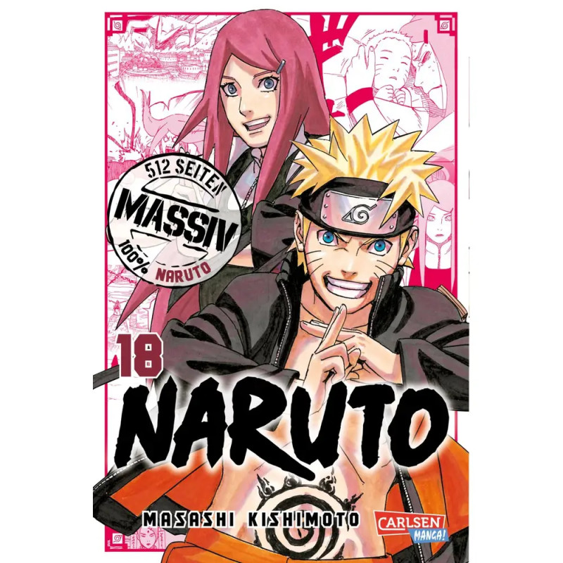 Naruto Manga Band 18: Naruto und Kushina vor pinkem Manga-Hintergrund. Naruto Manga Band 18: Naruto und Kushina vor pinkem Manga-Hintergrund.