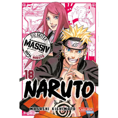 Naruto Manga Band 18: Naruto und Kushina vor pinkem Manga-Hintergrund. Naruto Manga Band 18: Naruto und Kushina vor pinkem Manga-Hintergrund.